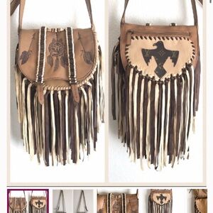 Vintage Tan and Brown Fringe Crossbody Bag